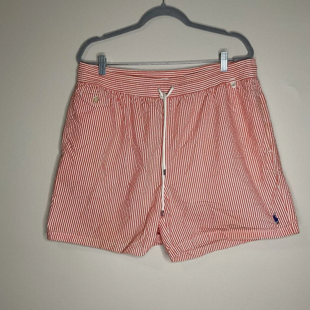 Vintage Polo‎ Ralph Lauren Short Men's Coral Luxury Y2K Striped Classic Size 2XL